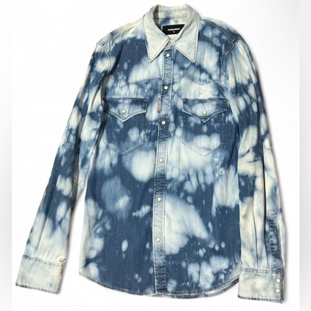 Dsquared2 Bleached Distressed Denim Shirt Men’s Button-Up Long Sleeve